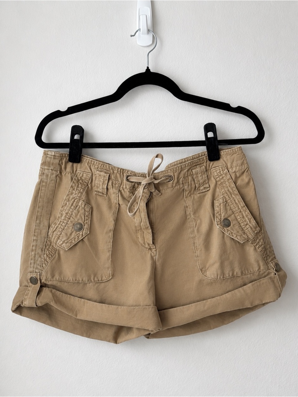 Y2K J.Crew City Fit Khaki Cargo Utility Shorts Drawstring Cuffed Size 12